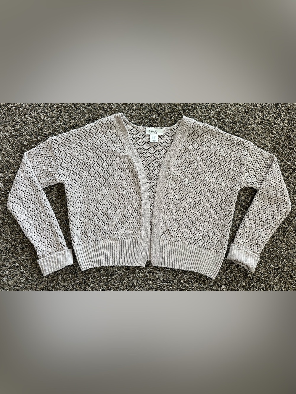 Jessica Simpson Women’s Open-Knit Crochet Cardigan Sweater size XS